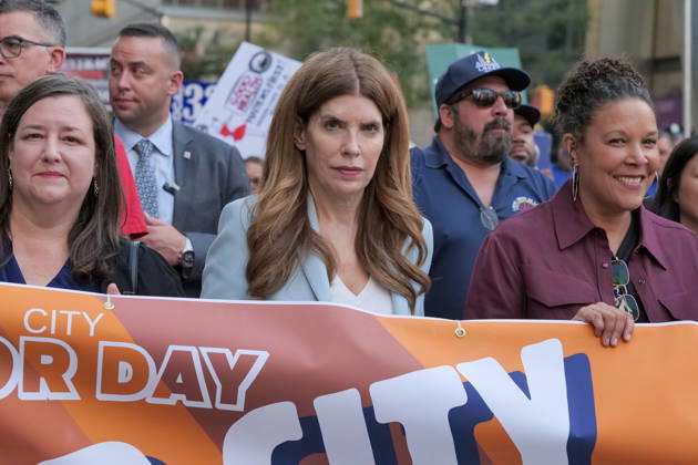 September 8, 2026, New York, New York, USA: NYC Council President Julie Menin (center) honoring the Workers of September 11 2001 Union workers by the thousands marched up.Church Street to Foley Square with the theme Our City, Our Fight, Our Future in Lower Manhattan..Marking the 25th anniversary of the terror attack they remembered the workers who ran toward danger and helped NYC.recover and rebuild paying an enormous price in the years that followed. The march for solidarity demonstrated the strength, .solidarity and power of working people while standing up for the rights, freedoms and future of all New Yorkers. New York USA  - ZUMAh156 20260908_znp_h156_002 Copyright: xMiloxHessx
