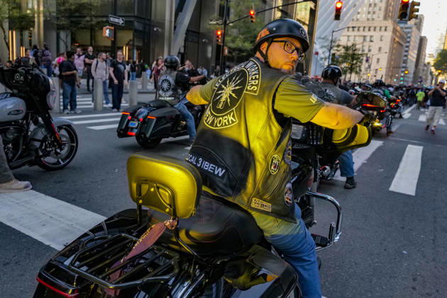 September 8, 2026, New York, New York, USA: Bike riding IBEW Local 3 members honoring the Workers of September 11 2001 Union workers by the thousands marched up.Church Street to Foley Square with the theme Our City, Our Fight, Our Future in Lower Manhattan..Marking the 25th anniversary of the terror attack they remembered the workers who ran toward danger and helped NYC.recover and rebuild paying an enormous price in the years that followed. The march for solidarity demonstrated the strength, .solidarity and power of working people while standing up for the rights, freedoms and future of all New Yorkers. New York USA  - ZUMAh156 20260908_znp_h156_009 Copyright: xMiloxHessx