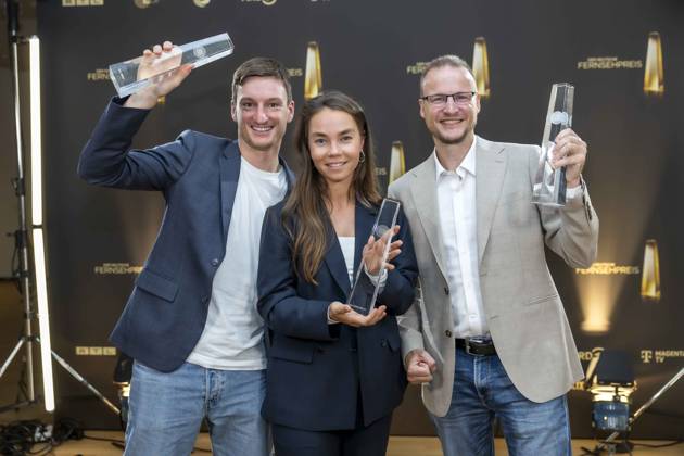 ABB KREATIVE- Preistraeger Auszeichnung Eike Koehler, Kim Kristin Mauch und Bjoern Kurtenbach fuer Minentaucher zu Gast bei der Gala Die Nacht der Kreativen Der Deutsche Fernsehpreis 2026 in der Flora am 08.09.2026 in Koeln NRW Deutschland