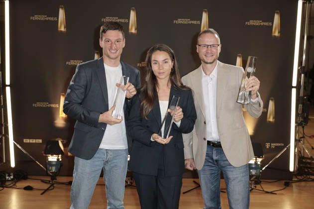 Eike Köhler, Kim Kristin Mauch und Björn Kurtenbach bei der Verleihung des Deutschen Fernsehpreises 2026 - Die Nacht der Kreativen in der Flora. Köln, 08.09.2026