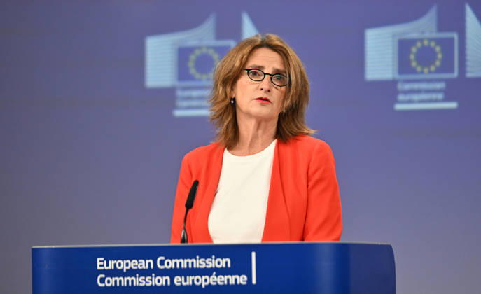 European Commission Vice-President Ribera, Commissioner Jorgensen hold press conference BRUSSELS, BELGIUM - SEPTEMBER 09: European Commission Executive Vice-President Teresa Ribera and European Commissioner for Energy and Housing Dan Jorgensen (not seen) hold a joint press conference on affordable housing in Brussels, Belgium, on September 09, 2026. Dursun Aydemir Anadolu Brussels Belgium. Editorial use only. Please get in touch for any other usage.  Copyright: x2026xAnadoluxDursunxAydemirx
