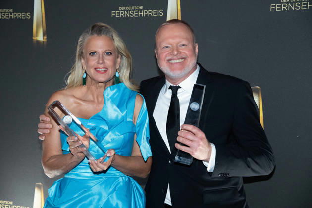 Die Preistraeger Barbara SCHOENEBERGER und Stefan RAAB Verleihung des Deutschen Fernsehpreises, Der Deutsche Fernsehpreis 2026, Deutscher Fernsehpreis 2026 im Confex Koeln, am 09.09.2025.