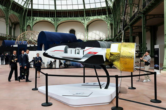(260909) -- PARIS, Sept. 9, 2026 -- An exhibit is seen during the International Space Summit at the Grand Palais in Paris, France, Sept. 9, 2026. The first International Space Summit opened Wednesday in Paris, bringing together heads of state and government, scientists, astronauts and industry representatives. ) FRANCE-PARIS-INTERNATIONAL SPACE SUMMIT WuxHuiwo 