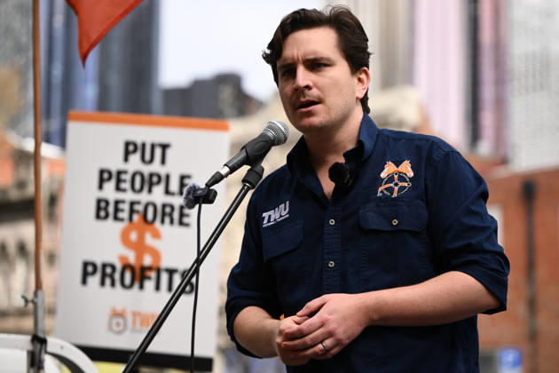 TWU STRIKE MELBOURNE, Transport Workers Union (TWU) Victoria Director of Organising Sam Lynch speaks as members strike at Victorian Trades Hall in Carlton, Melbourne, Thursday, September 10, 2026. Thousands of transport workers start a 24-hour strike for a fight for safe, secure jobs. ( NO ARCHIVING MELBOURNE VICTORIA AUSTRALIA  Copyright: xJOELxCARRETTx 20260910111893782393