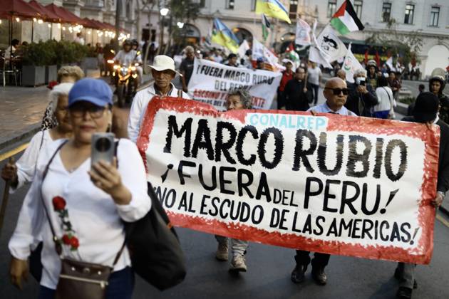 Protest against Marco Rubio’s visit to Lima LIMA, PERU - SEPTEMBER 09, 2026 People participate in a demonstration against the visit of U.S. Secretary of State Marco Rubio on September 9, 2026, in Lima, Peru. The Communist Party of Peru staged a protest against the official visit of U.S. Secretary of State Marco Rubio. The organization accuses him of promoting the blockade against Cuba and of being complicit in conflicts in the Middle East. The demonstration aims to express opposition to United States foreign policy. Klebher Vasquez Anadolu Lima Peru. Editorial use only. Please get in touch for any other usage.  Copyright: x2026xAnadoluxKlebherxVasquezx