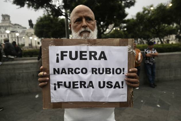 Protest against Marco Rubio’s visit to Lima LIMA, PERU - SEPTEMBER 09, 2026 People participate in a demonstration against the visit of U.S. Secretary of State Marco Rubio on September 9, 2026, in Lima, Peru. The Communist Party of Peru staged a protest against the official visit of U.S. Secretary of State Marco Rubio. The organization accuses him of promoting the blockade against Cuba and of being complicit in conflicts in the Middle East. The demonstration aims to express opposition to United States foreign policy. Klebher Vasquez Anadolu Lima Peru. Editorial use only. Please get in touch for any other usage.  Copyright: x2026xAnadoluxKlebherxVasquezx