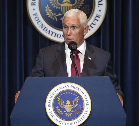 September 09, 2026 - Simi Valley, California, USA: Former United States Vice President MIKE PENCE discusses his new book, What Conservatives Believe at the Ronald Reagan Presidential Library. Simi Valley USA - ZUMAce6_ 20260909_zaf_ce6_008 Copyright: xBrianxCahnx