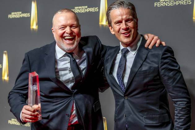 ABB FERNSEHPREIS- Stefan Raab Markus Lanz Preistraeger mit dem Fernsehpreis zu Gast auf dem roten Teppich bei der Gala zr verleihung des Der Deutsche Fernsehpreis 2026 iim Confex Center am 09.09.2026 in Koeln NRW Deutschland