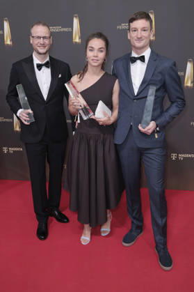 Eike Köhler, Kim Kristin Mauch und Björn Kurtenbach bei der Verleihung des Deutschen Fernsehpreises 2026 im Confex-Center. Köln, 09.09.2026