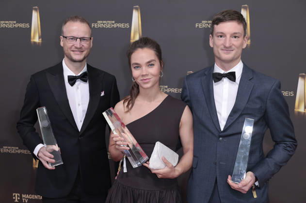 Eike Köhler, Kim Kristin Mauch und Björn Kurtenbach bei der Verleihung des Deutschen Fernsehpreises 2026 im Confex-Center. Köln, 09.09.2026