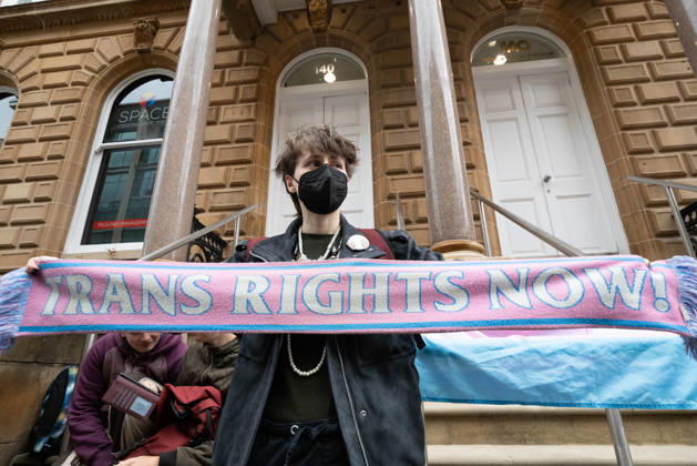 September 10, 2026, Glasgow, Scotland, UK: Transgender rights activists and allies held a protest outside the Glasgow office of the Equality and Human Rights Commission, opposing its ongoing stance, final proposals and guidance concerning the exclusion of transgender people from single-sex spaces and gendered services. Organised by Trans Weans Wont Wheesht, campaigners called on the equalities watchdog to respect trans rights and urged further outreach to local politicians. Glasgow UK  - ZUMAs357 20260910_zip_s357_001 Copyright: xCameronxScottx