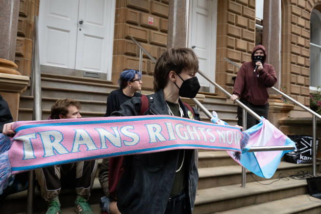 September 10, 2026, Glasgow, Scotland, UK: Transgender rights activists and allies held a protest outside the Glasgow office of the Equality and Human Rights Commission, opposing its ongoing stance, final proposals and guidance concerning the exclusion of transgender people from single-sex spaces and gendered services. Organised by Trans Weans Wont Wheesht, campaigners called on the equalities watchdog to respect trans rights and urged further outreach to local politicians. Glasgow UK  - ZUMAs357 20260910_zip_s357_004 Copyright: xCameronxScottx