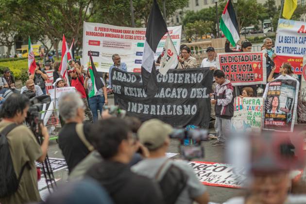 Protesters Rally Against Marco Rubio™s Visit to Peru LIMA, PERU SEPTEMBER 9, 2026: Protesters from left-wing civic and university collectives gather at Plaza San Martin in central Lima to demonstrate against the official visit of U.S. Secretary of State Marco Rubio to Peru. The demonstrators marched through the city centre into the evening during Rubio™s South American tour. Lima Peru Copyright: x xErickxDiazxVelizx xJNAxPressx