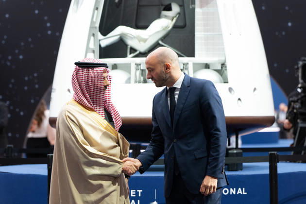Arrivals at the International Space Summit - Paris French Junior Minister for Europe Benjamin Haddad welcomes Saudi Foreign Minister Prince Faisal bin Farhan Al-Saud at the International Space Summit at the Grand Palais in Paris, France on September 10, 2026. Photo by Jeanne Accorsini Pool ABACAPRESS.COM Paris France  Copyright: xAccorsinixJeanne Pool ABACAx