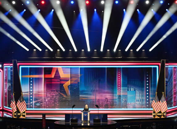 Former White House Press Secretary Karoline Leavitt speaks during the second day of the Republican midterm convention at American Airlines Center in Dallas, Texas, on Thursday, September 10, 2026.  DAL20260910903 IANxHALPERIN
