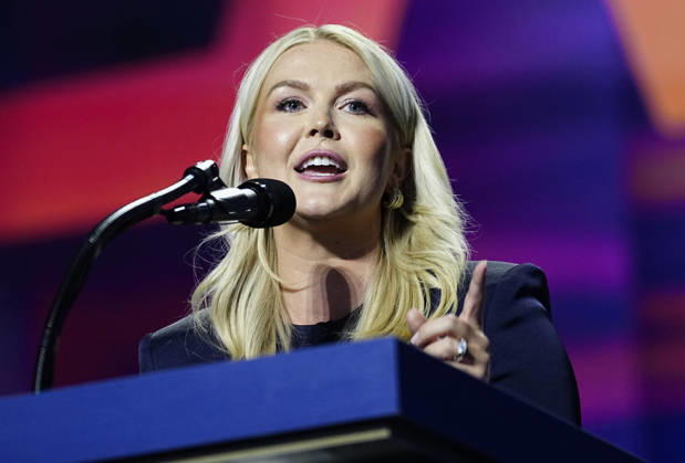 Former White House Press Secretary Karoline Leavitt speaks during the second day of the Republican midterm convention at American Airlines Center in Dallas, Texas, on Thursday, September 10, 2026.  DAL20260910906 BONNIExCASH