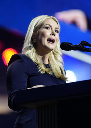 Former White House Press Secretary Karoline Leavitt speaks during the second day of the Republican midterm convention at American Airlines Center in Dallas, Texas, on Thursday, September 10, 2026.  DAL20260910908 BONNIExCASH
