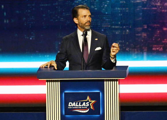 Donald Trump Jr, son of President Donald Trump, speaks during the second day of the Republican midterm convention at American Airlines Center in Dallas, Texas, on Thursday, September 10, 2026.  DAL20260910910 IANxHALPERIN