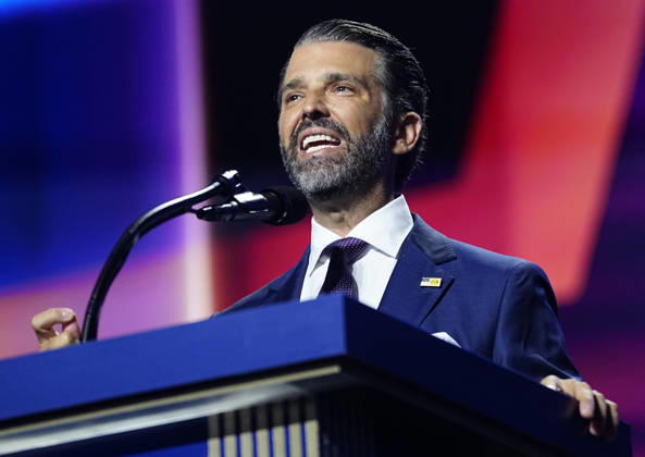 Donald Trump Jr, son of President Donald Trump, speaks during the second day of the Republican midterm convention at American Airlines Center in Dallas, Texas, on Thursday, September 10, 2026.  DAL20260910915 BONNIExCASH