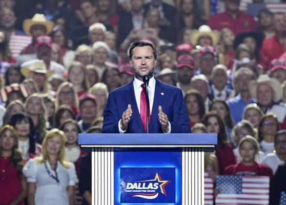 Vice President JD Vance makes a keynote address during the second night of the Republican midterm convention at the American Airlines Center in Dallas, Texas, on Thursday, September 10, 2026.  DAL20260910931 BONNIExCASH