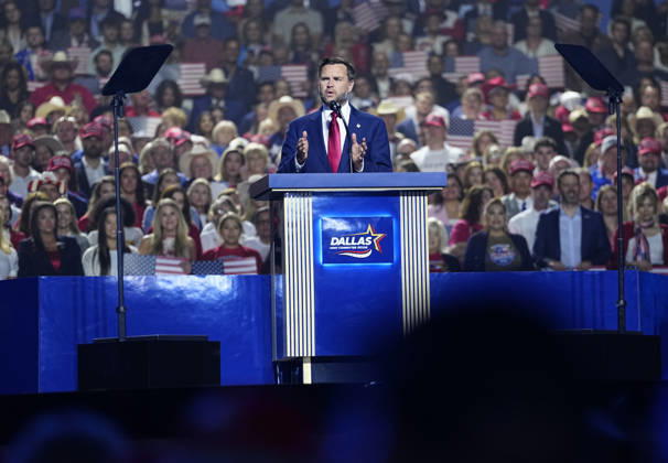 Vice President JD Vance makes a keynote address during the second night of the Republican midterm convention at the American Airlines Center in Dallas, Texas, on Thursday, September 10, 2026.  DAL20260910932 BONNIExCASH
