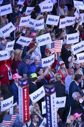 September 10, 2026, Dallas, Tx, United States: Fans acknowledge Texas Governor Greg Abbott during the Republican Mid-Term Convention at the American Airlines Center on September 10, 2026. Several thousand people packed the arena to hear a parade of Republican candidates crucial to success for the upcoming mid-term elections. Dallas United States  - ZUMAd150 20260910_znp_d150_048 Copyright: xBobxDaemmrichx