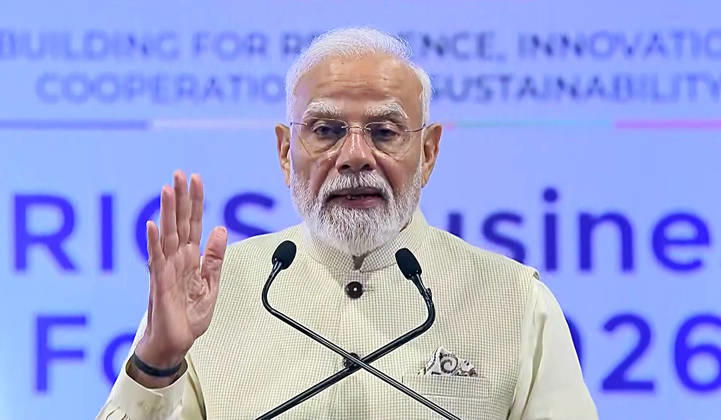RECORD DATE NOT STATED Leaders Session of the BRICS Business Forum New Delhi, Sep 11 (ANI): Prime Minister Narendra Modi addresses the Leaders Session of the BRICS Business Forum, in New Delhi on Friday. (DD News ANI Video Grab) New Delhi Delhi India Copyright: xANIx ANI_20260911452