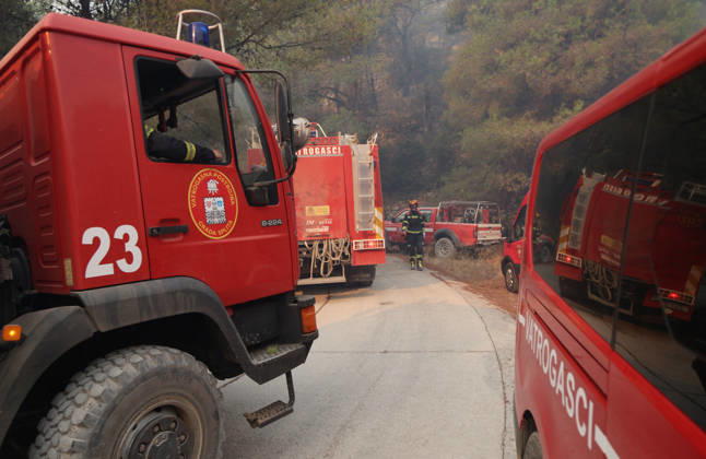 Croatia Island Wildfire Members of Croatian fire are working to extinguish a wildfire near city Milna at Island Brac, Croatia on September 12, 2026.  IvoxCagalj PIXSELL