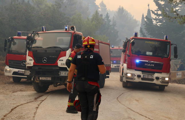 Croatia Island Wildfire Members of Croatian fire are working to extinguish a wildfire near city Milna at Island Brac, Croatia on September 12, 2026.  IvoxCagalj PIXSELL