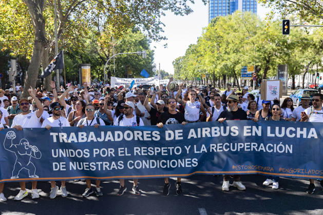 September 12, 2026, Madrid, Madrid, SPAIN: Airbus workers are demonstrating in Madrid. The protests stem from a deadlock in negotiations with company management over the new collective bargaining agreement. The workforce is demanding wage increases linked to the actual Consumer Price Index (CPI) to prevent a loss of purchasing power. They are also calling for guarantees regarding employment levels and the allocation of new workloads to ensure the long-term viability of the company s industrial plants in Spain. Madrid SPAIN  - ZUMAl221 20260912_zip_l221_005 Copyright: xIgnacioxLopezxIsasmendix