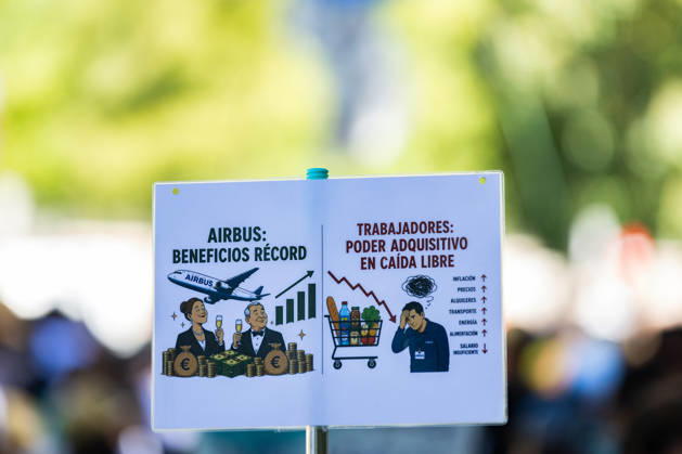 September 12, 2026, Madrid, Madrid, SPAIN: Airbus workers are demonstrating in Madrid. The protests stem from a deadlock in negotiations with company management over the new collective bargaining agreement. The workforce is demanding wage increases linked to the actual Consumer Price Index (CPI) to prevent a loss of purchasing power. They are also calling for guarantees regarding employment levels and the allocation of new workloads to ensure the long-term viability of the company s industrial plants in Spain. Madrid SPAIN  - ZUMAl221 20260912_zip_l221_013 Copyright: xIgnacioxLopezxIsasmendix