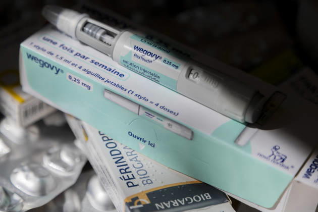 Illustration - Post Heart Attack Treatment Medication Illustration - A Wegovy injection pen and its packaging photographed among medicine boxes, in Gap, Hautes-Alpes, France, on September 12, 2026. Photo by Thibaut Durand ABACAPRESS.COM gap PROVENCE-ALPES-COTE D AZUR France  Copyright: xDurandxThibaut ABACAx