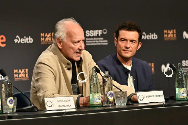 Werner Herzog Receives the Donostia Award at the San Sebastián Film Festival Director, screenwriter, producer, and actor Werner Herzog (left), accompanied by actor Orlando Bloom (right), speaks with the media before receiving the Donostia Award at the Kursaal on September 18, 2026, in San Sebastián, Guipúzcoa, Basque Country, Spain. Director, screenwriter, producer, and actor Werner Herzog will receive the Donostia Award in recognition of his career during the opening gala of the San Sebastián Film Festival, which will take place from September 18 to 26 for its 74th edition. The Festival’s highest honorary distinction for the German filmmaker will be accompanied by a screening of his new feature film, ‘Bucking Fastard,’ which competed at t Copyright: xArnaitzxRubiox 7783887