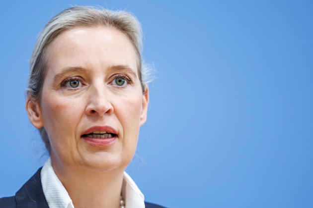 Auswirkungen der Landtagswahlen in Berlin Alice Weidel, Bundessprecherin der AfD und Co-Vorsitzende der AfD-Fraktion im Deutschen Bundestag Tino Chrupalla, Bundessprecher der AfD und Co-Vorsitzender der AfD-Fraktion im Deutschen Bundestag Kristin Brinker, AfD-Spitzenkandidatin für Berlin Leif-Erik Holm, AfD- Kandidat für das Amt des Ministerpräsidenten in Mecklenburg-Vorpommern zum Thema Auswirkungen der Landtagswahlen in Berlin und Mecklenburg-Vorpommern auf die Bundespolitik am 21.09.2026 in Berlin. Alice Weidel spricht zu den Anwesenden. Berlin Berlin Deutschland Haus der Bundespressekonferenz