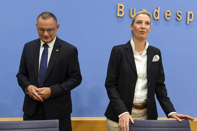 ABB BPK- , Tino Chrupalla, Bundessprecher der AfD und Co-Vorsitzender der AfD-Fraktion Alice Weidel, Bundessprecherin der AfD und Co-Vorsitzende der AfD-Fraktion Thema AfD - Auswirkungen der Landtagswahlen in Berlin und Mecklenburg-Vorpommern auf die Bundespolitik Statment auf der BPK Bundespressekonferenz am 21.09.2026 in Berlin Berlin Deutschland