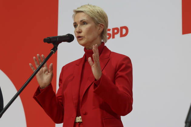 Manuela Schwesig bei der Pressekonferenz nach den Landtagswahlen in Berlin und Mecklenburg Vorpommern im Willy Brandt Haus am 21.09.26 SPD-Spitze zur PK nach Landtagswahlen in Berlin