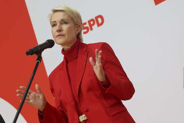 Manuela Schwesig bei der Pressekonferenz nach den Landtagswahlen in Berlin und Mecklenburg Vorpommern im Willy Brandt Haus am 21.09.26 SPD-Spitze zur PK nach Landtagswahlen in Berlin