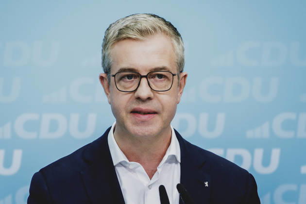Stefan Evers, CDU-Spitzenkandidat fuer die Abgeordnetenhaus-Wahl in Berlin, aufgenommen im Rahmen einer Pressekonferenz als Reaktion auf die Landtagswahl in Mecklenburg-Vorpommern sowie die Berliner Abgeordnetenhauswahl in Berlin, 21.09.2026. Waehrend Die Linke die Wahl in Berlin mit 25,7% vor der CDU gewonnen hat, siegte in Mecklenburg-Vorpommern die AfD mit 38,2% vor der SPD. Erstmals nicht ueber die 5%-Huerde geschafft hat es die CDU in Mecklenburg-Vorpommern. Berlin Deutschland Copyright: xFlorianxGaertnerx