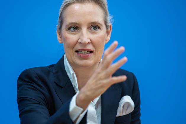 AfD - Auswirkungen der Landtagswahlen in Berlin und Mecklenburg-Vorpommern auf die Bundespolitik. Deutschland, Berlin am 21. September 2026 Einen Tag nach den Erfolgen der AfD bei den Landtagswahlen in Mecklenburg-Vorpommern und der Wahl zum Berliner Abgeordnetenhaus stellen sich die AfD-Vorsitzenden gemeinsam mit den Spitzenkandidaten Leif-Erik Holm und Kristin Brinker in der Bundespressekonferenz den Fragen der Presse. Im Bild: Alice Weidel, Bundessprecherin der AfD und Co-Vorsitzende der AfD-Fraktion im Deutschen Bundestag.