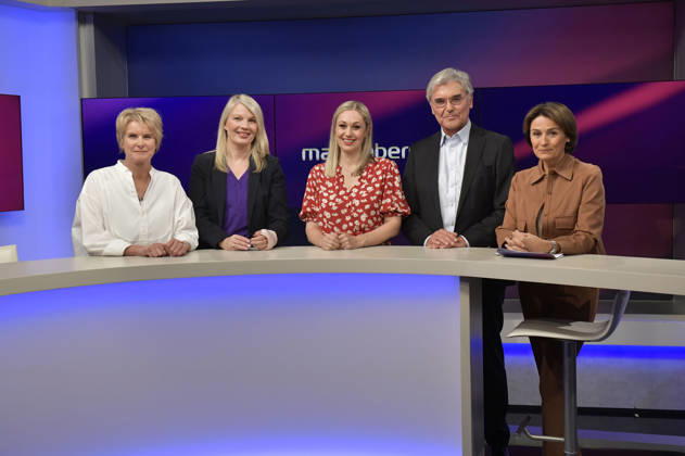 Susanne Gaschke, Annett Meiritz, Ruth Moschner, Joe Kaeser und Sandra Maischberger in der ARD-Talkshow maischberger im Studio Berlin Adlershof. Berlin, 2.09.2026