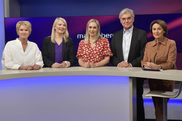 Susanne Gaschke, Annett Meiritz, Ruth Moschner, Joe Kaeser und Sandra Maischberger in der ARD-Talkshow maischberger im Studio Berlin Adlershof. Berlin, 2.09.2026