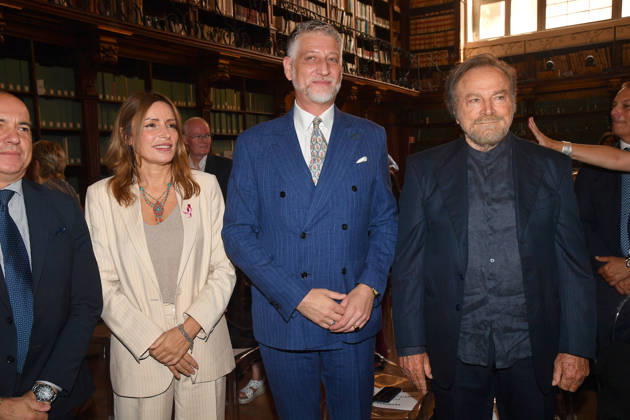 IPA88844408 - Rome, Ministry of Culture: Ceremony to Award Franco Nero the Stella Award. Pictured: Franco Nero, Lucia Borgonzoni, Alessandro Giuli Copyright: xVincenzoxLandix xVincenzoxLandix IPA88844408
