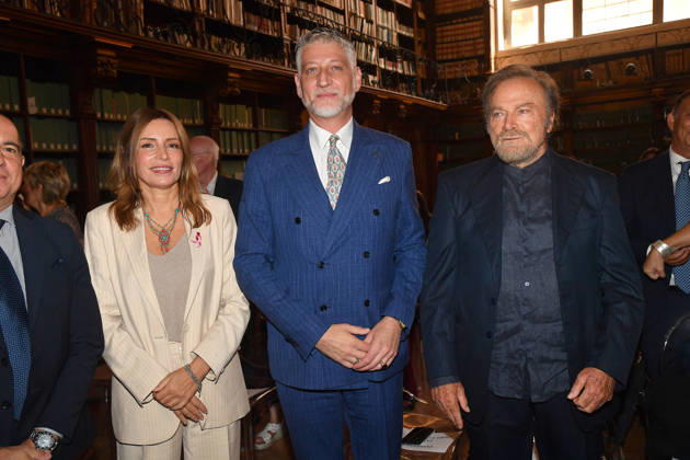IPA88844413 - Rome, Ministry of Culture: Ceremony to Award the Stella to Franco Nero. Pictured: Franco Nero, Lucia Borgonzoni, Alessandro Giuli Copyright: xVincenzoxLandix xVincenzoxLandix IPA88844413