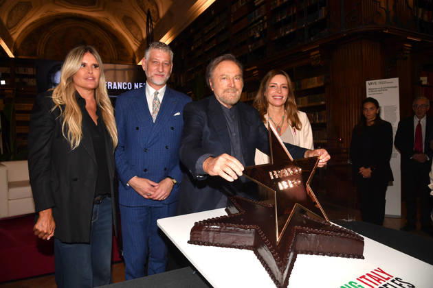 IPA88844474 - Rome, Ministry of Culture: Celebration for Franco Nero’s Stella Award. Pictured: Tiziana Rocca, Alessandro Giuli, Franco Nero, Lucia Borgonzoni Copyright: xVincenzoxLandix xVincenzoxLandix IPA88844474