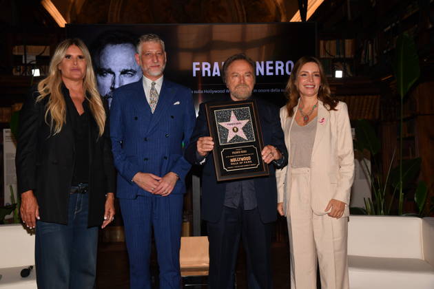 IPA88844538 - Rome, Ministry of Culture: Celebration for Franco Nero’s Stella Award. Pictured: Tiziana Rocca, Alessandro Giuli, Franco Nero, Lucia Borgonzoni Copyright: xVincenzoxLandix xVincenzoxLandix IPA88844538