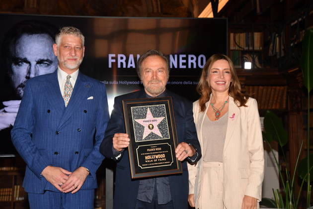 IPA88844542 - Rome, Ministry of Culture: Celebration for Franco Nero’s Stella Award. Pictured: Alessandro Giuli, Franco Nero, Lucia Borgonzoni Copyright: xVincenzoxLandix xVincenzoxLandix IPA88844542