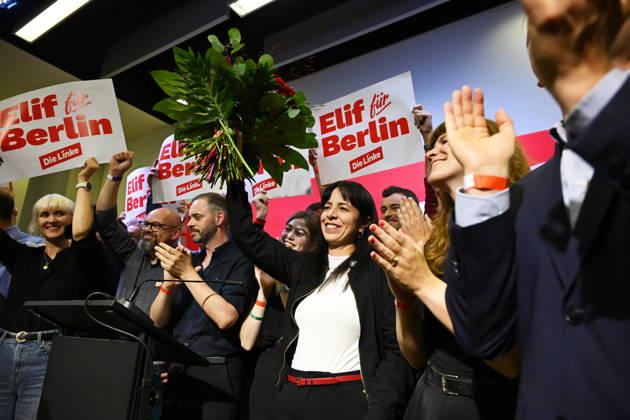 Die Linke Berlin Party Conference in Berlin BERLIN, GERMANY - SEPTEMBER 25: Party members take part in the extraordinary session of the 10th State Party Congress of the Die Linke (The Left Party) to assess the election results in Berlin on September 25, 2026. Mayor candidate Elif Eralp also took part in the conference. Volodymyr Sindieiev Anadolu Berlin Germany. Editorial use only. Please get in touch for any other usage. Copyright: x2026xAnadoluxVolodymyrxSindieievx