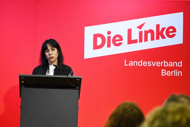 Die Linke Berlin Party Conference in Berlin BERLIN, GERMANY - SEPTEMBER 25: Die Linke (The Left Party) candidate for Berlin Governing Mayor Elif Eralp speaks during the extraordinary session of the 10th State Party Congress of the Die Linke (The Left Party) to assess the election results in Berlin on September 25, 2026. Mayor candidate Elif Eralp also took part in the conference. Volodymyr Sindieiev Anadolu Berlin Germany. Editorial use only. Please get in touch for any other usage. Copyright: x2026xAnadoluxVolodymyrxSindieievx