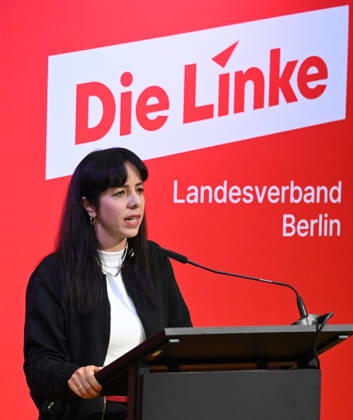 Die Linke Berlin Party Conference in Berlin BERLIN, GERMANY – SEPTEMBER 25: Die Linke (The Left Party) candidate for Berlin Governing Mayor Elif Eralp speaks during the extraordinary session of the 10th State Party Congress of the Die Linke (The Left Party) to assess the election results in Berlin on September 25, 2026. Mayor candidate Elif Eralp also took part in the conference. Volodymyr Sindieiev Anadolu Berlin Germany. Editorial use only. Please get in touch for any other usage. Copyright: x2026xAnadoluxVolodymyrxSindieievx