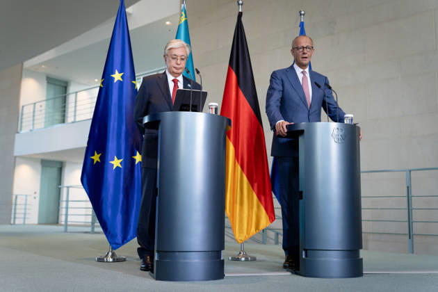 Friedrich Merz, Bundeskanzler, Staatspräsident, Kasachstan, Kassym-Schomart Tokajew Berlin, Bundeskanzleramt, Friedrich Merz, Bundeskanzler, Staatspräsident, Kasachstan, Kassym-Schomart Tokajew Berlin Berlin GER